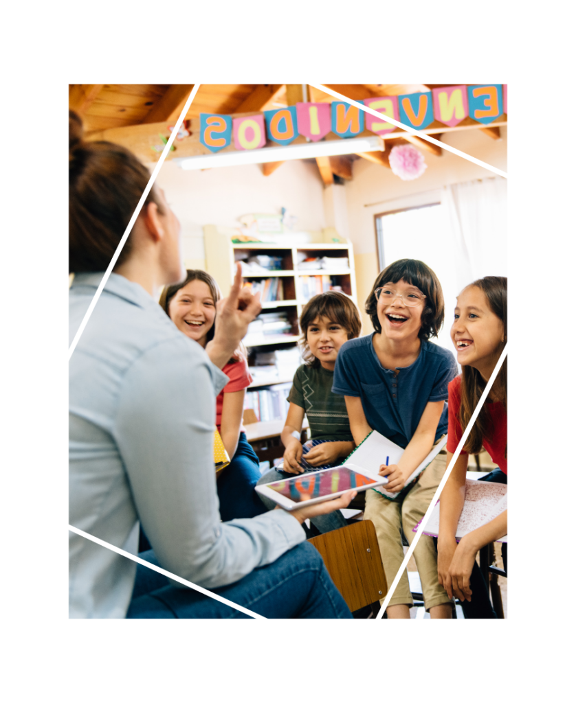 Woman teaching group of young children