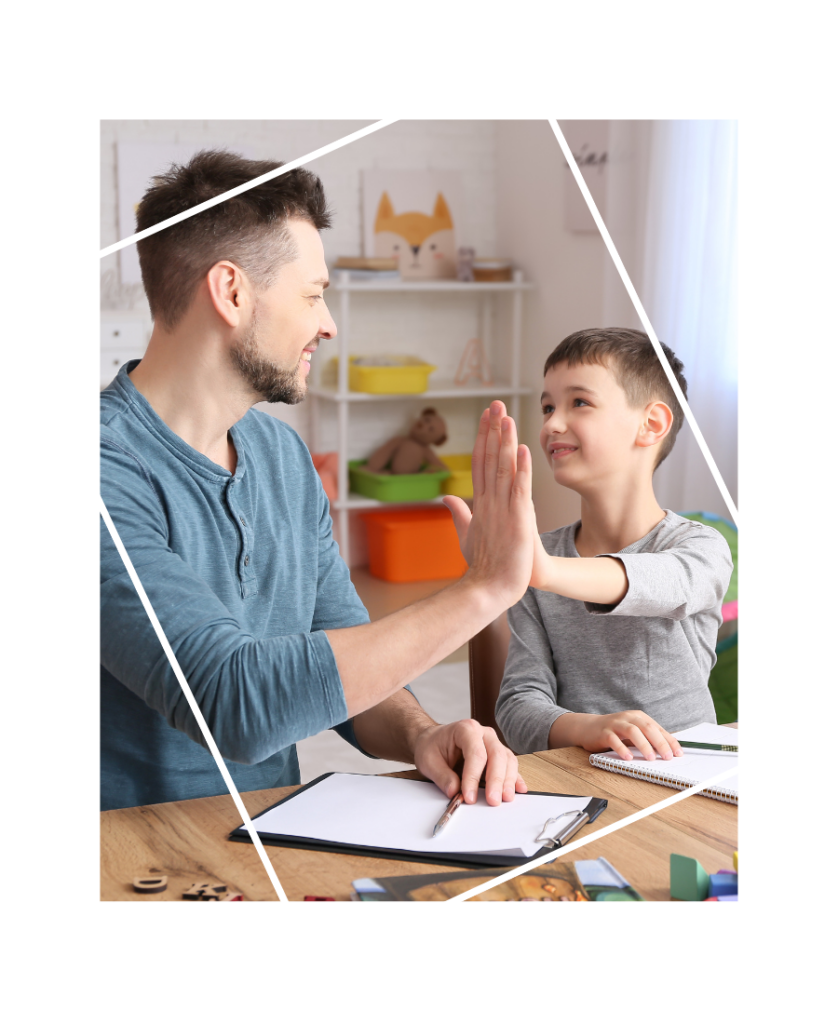 Dad and son high fiving