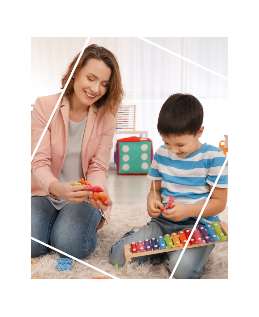 Woman playing with young boy